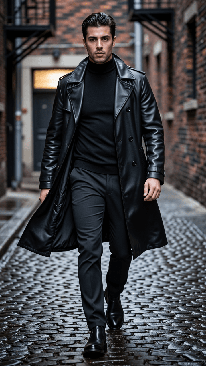 Full-body leather coat