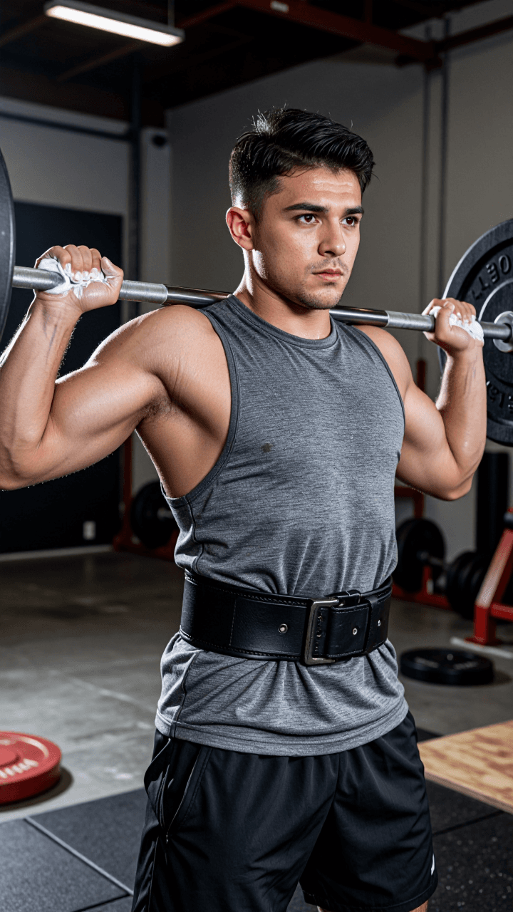 Muscular man, low-angle gym