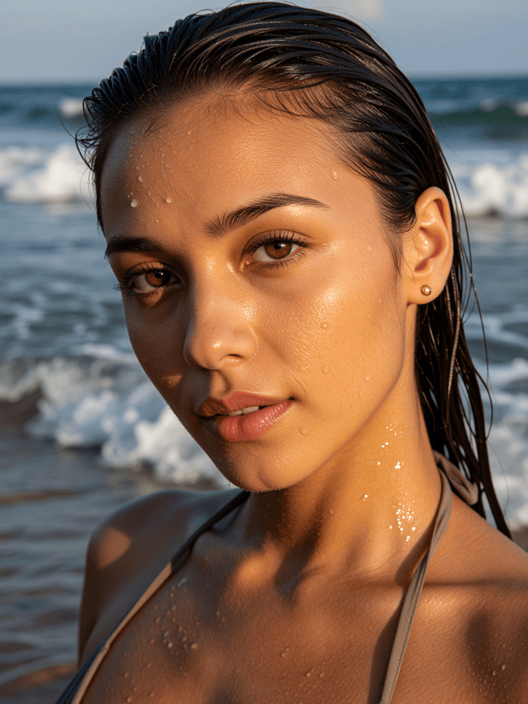 Wet hair, sun catchlight