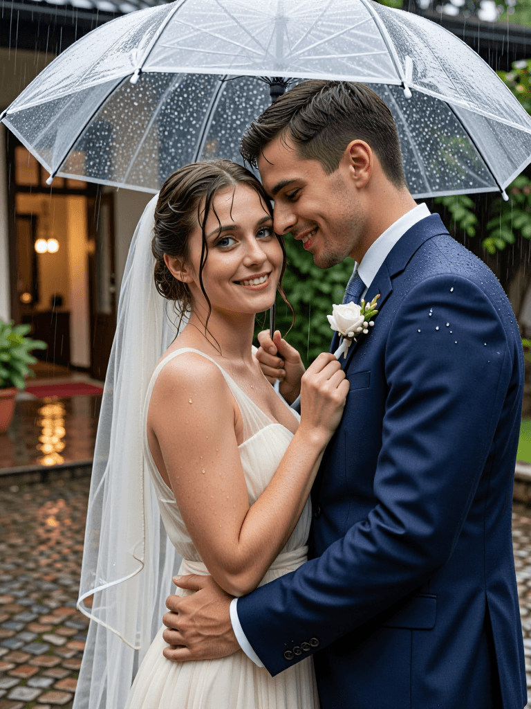 Couple in rain umbrella