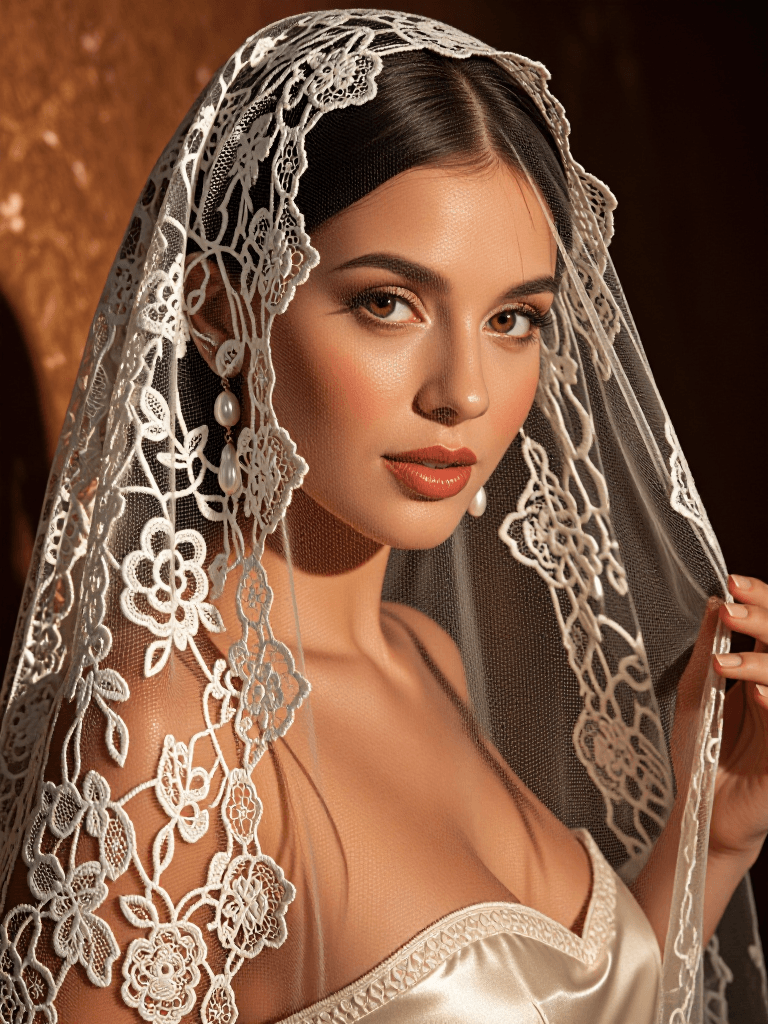 Bride veil over face