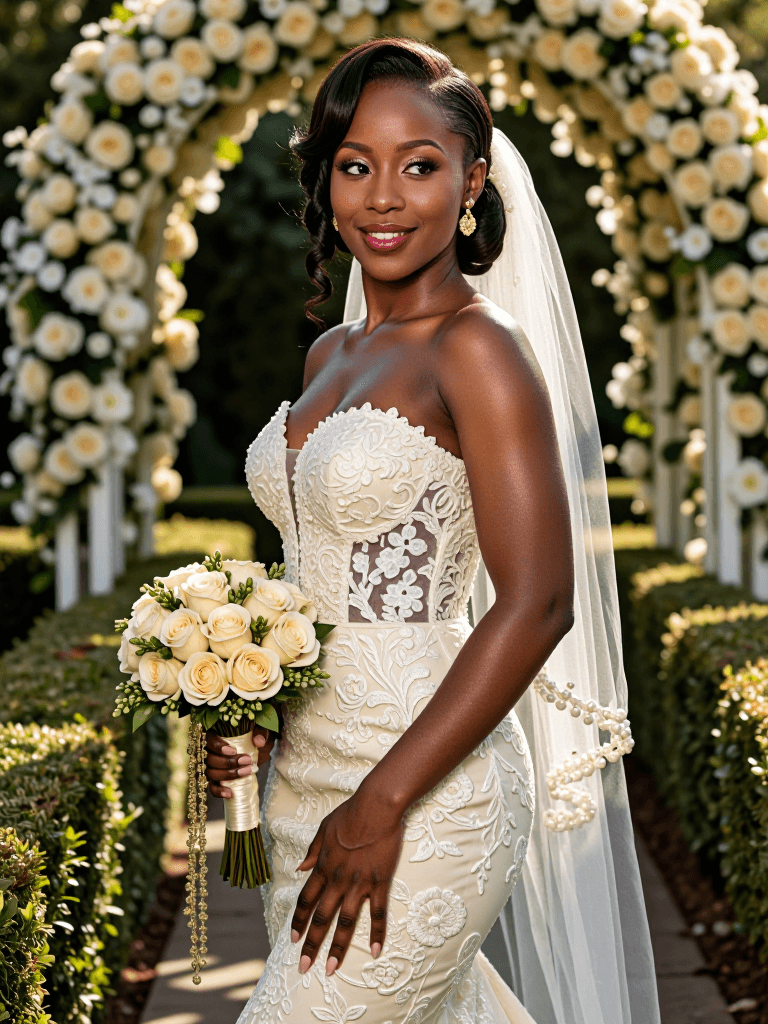 Black bride, garden ceremony