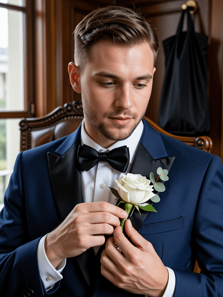 Groom, hand-tying boutonniere