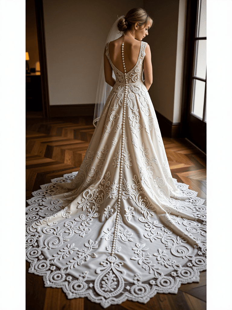 Bride detail — back of gown
