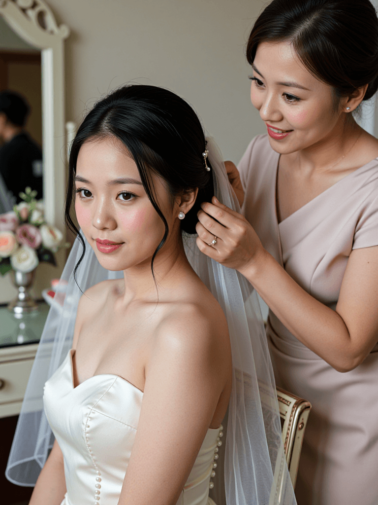 Asian bride and mother