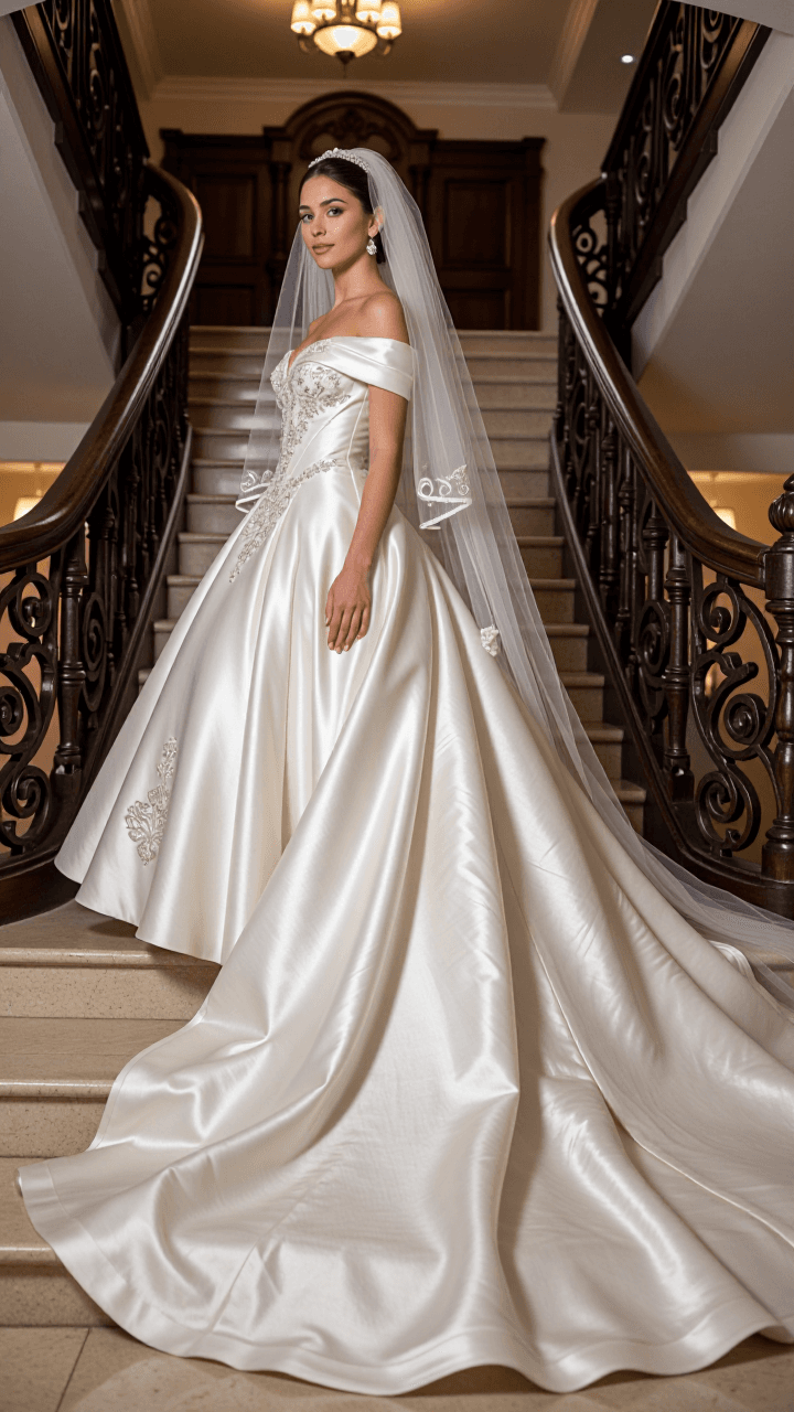 Full-body bride at staircase