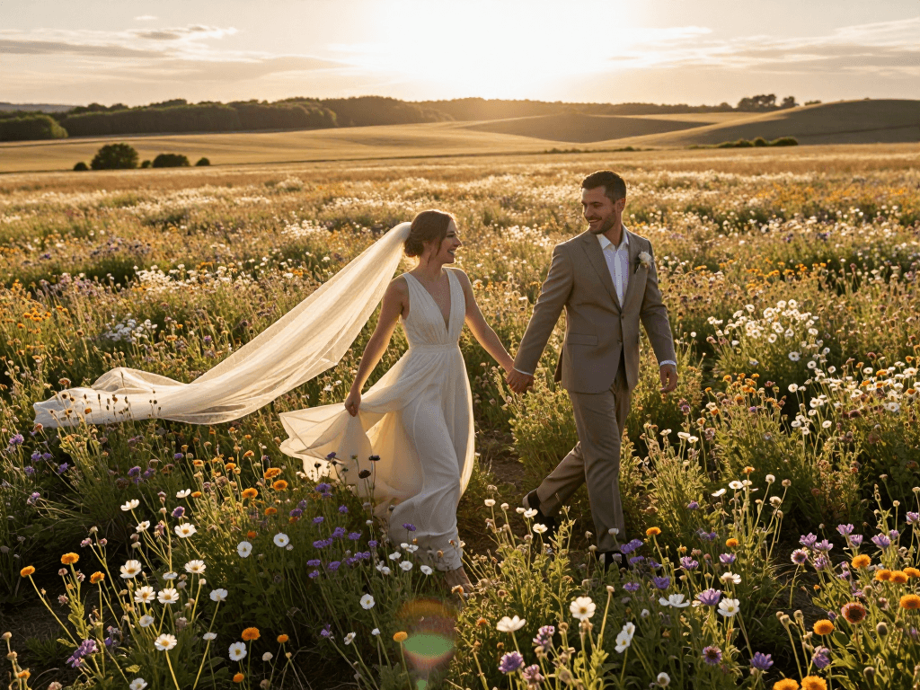 Wide couple in field