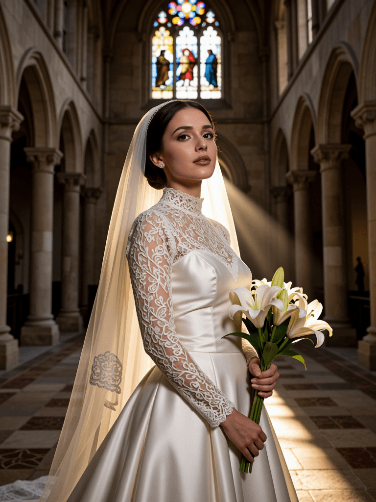 Bride in cathedral light