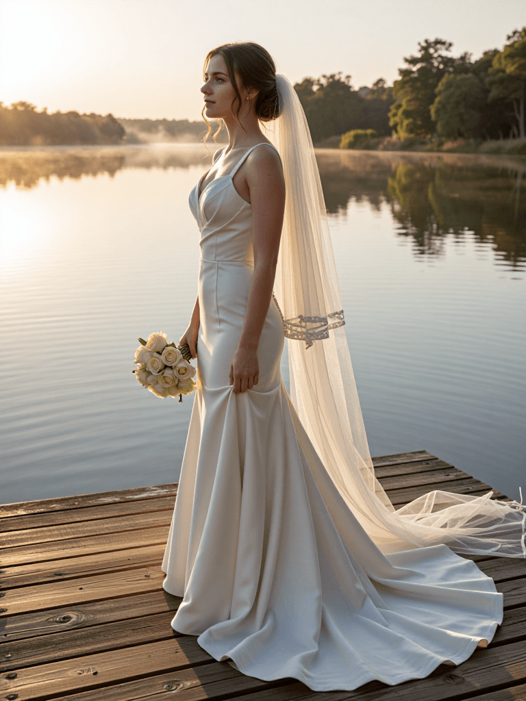 Bride at lake