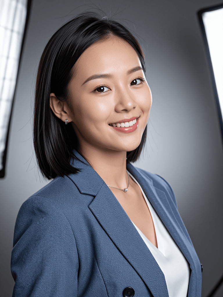 Polished studio headshot, close professional crop framing the shoulders and head