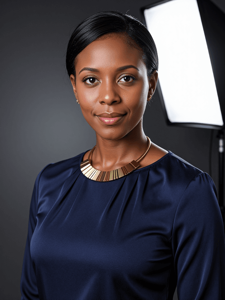 Female COO, navy blouse