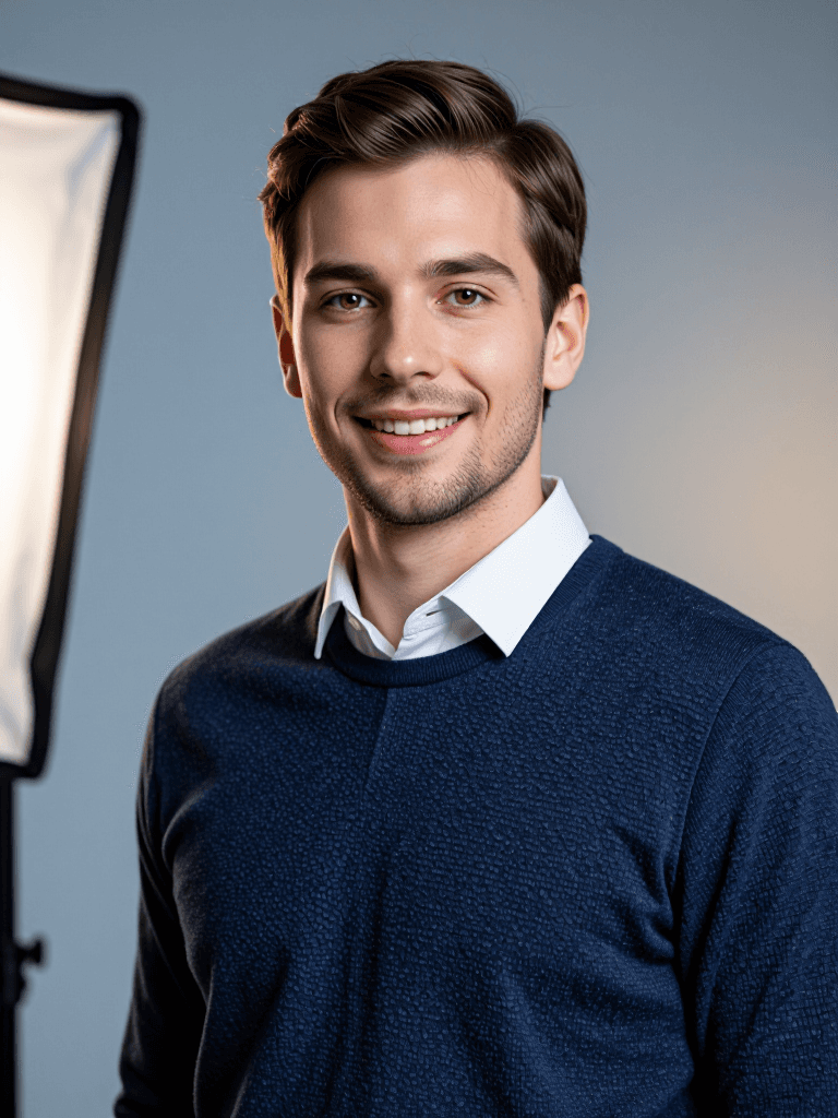 Tech male, navy sweater