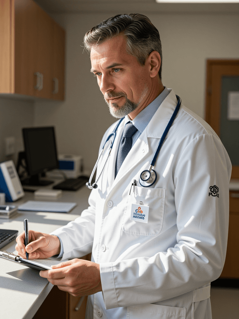 Senior physician with patient chart