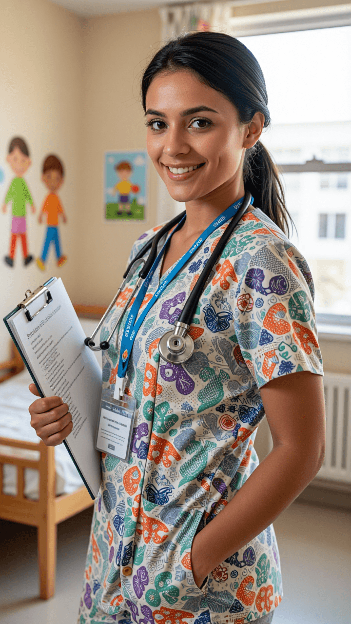 Full-body pediatrician with chart