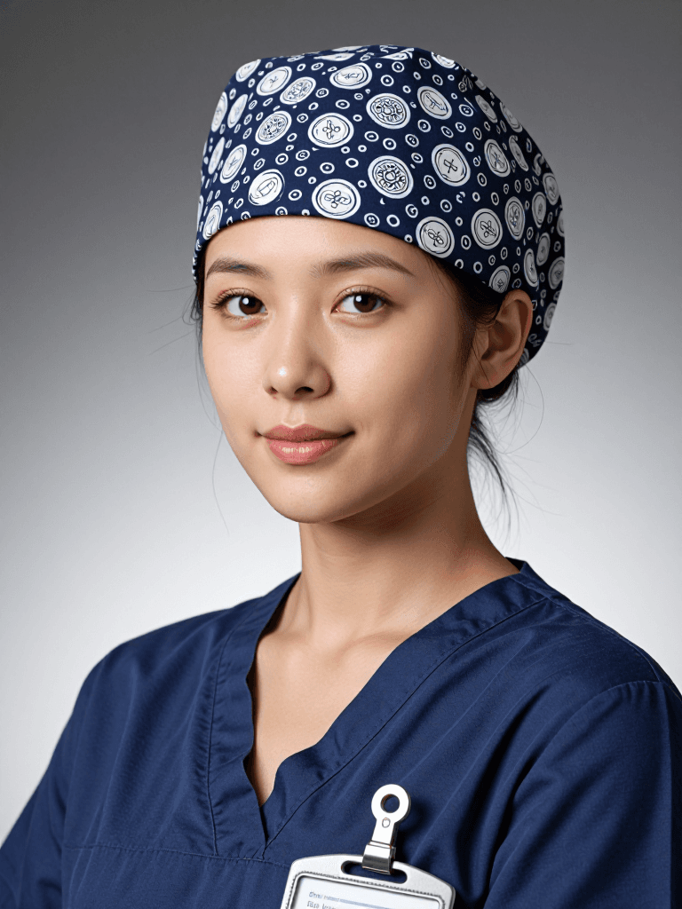 Female surgeon in scrub cap