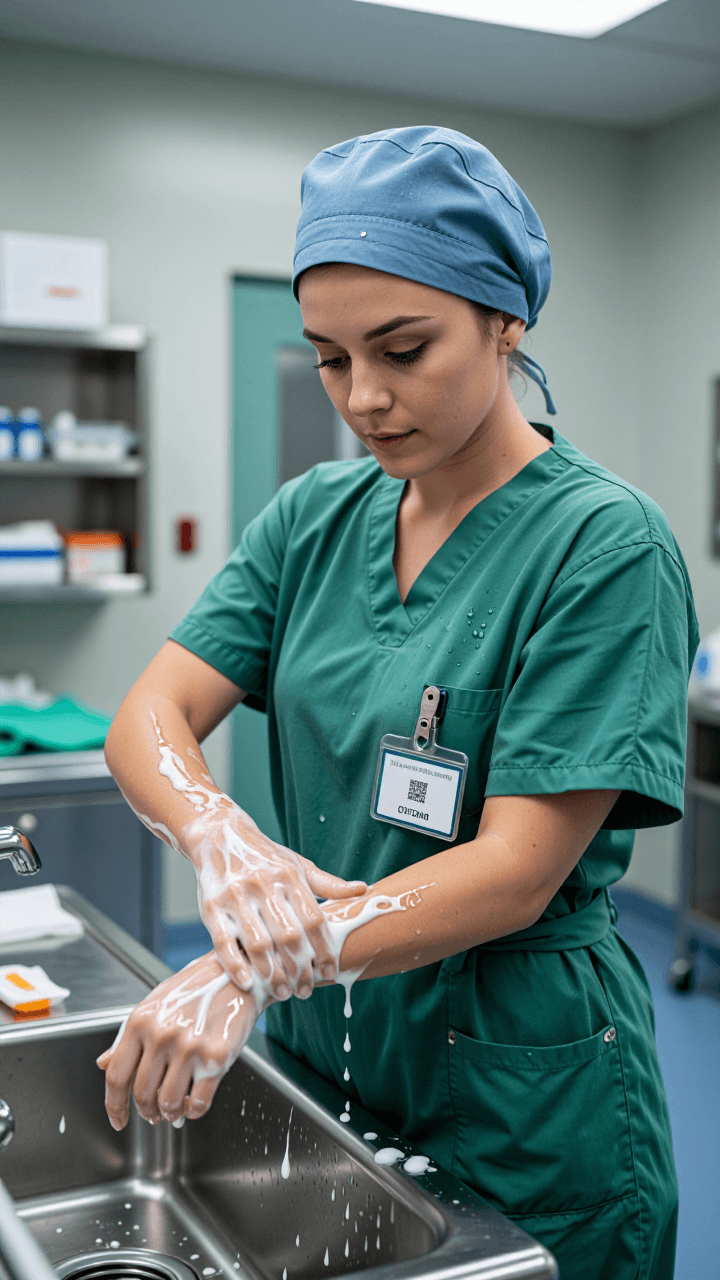 Full-body surgeon scrubbing in