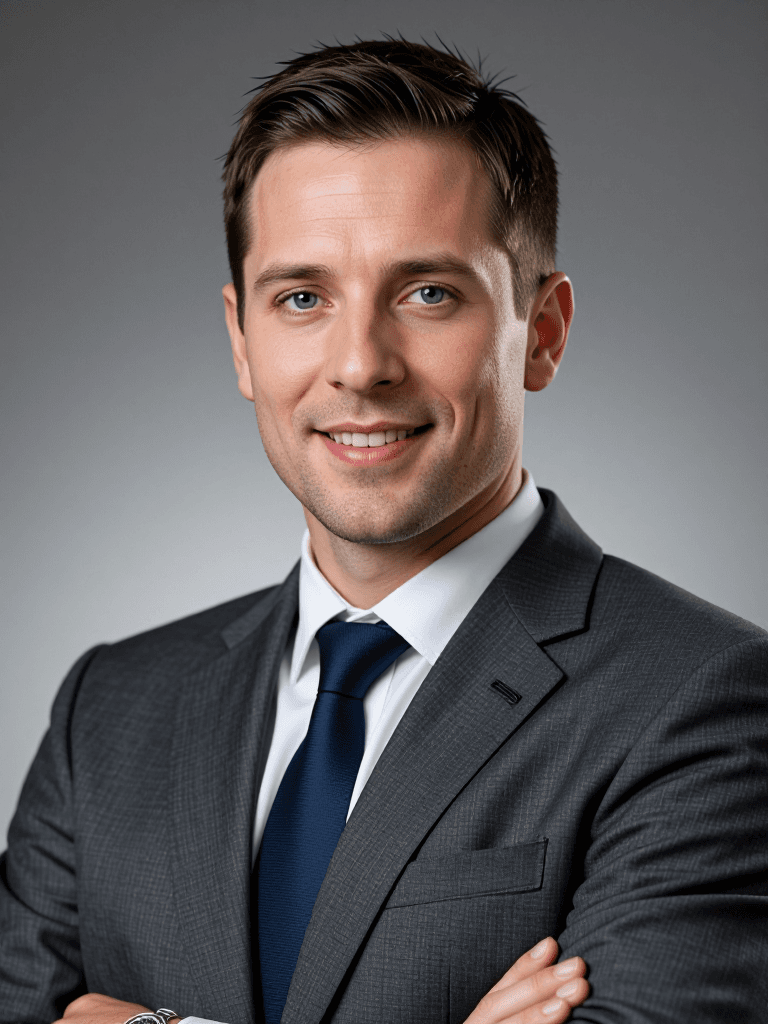 Male agent, navy tie