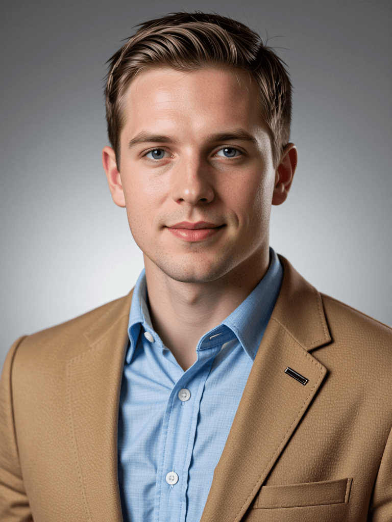 Male realtor, light blue shirt