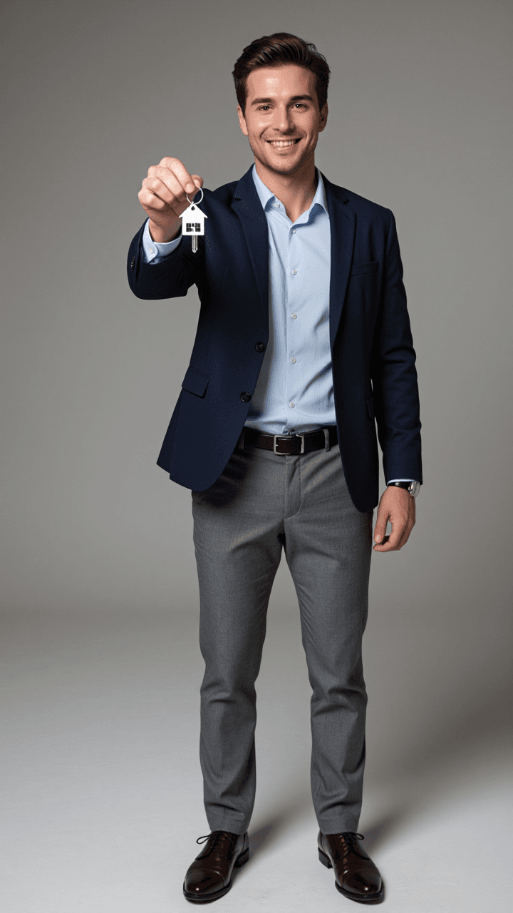 Full-body, key in hand
