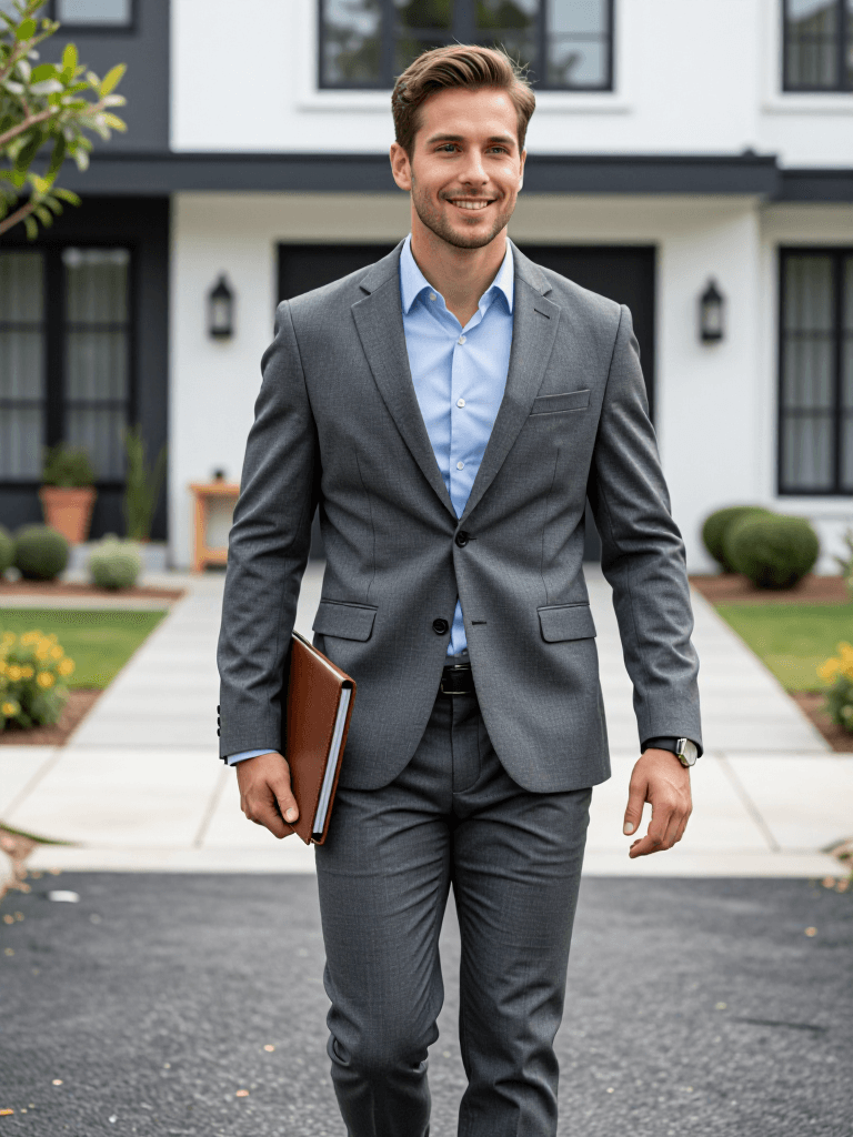 Realtor walking up driveway