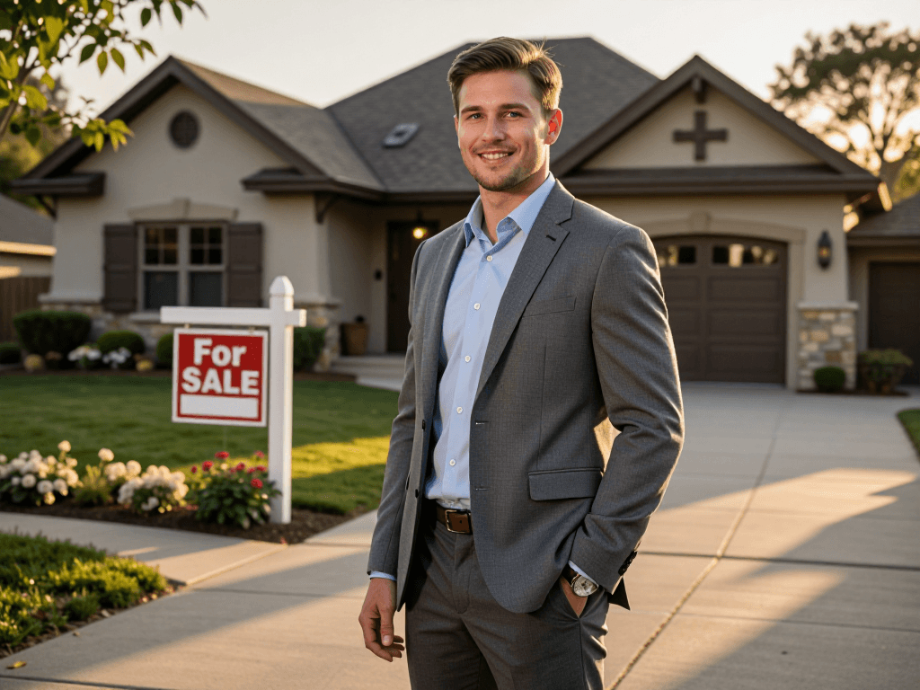 Wide realtor on driveway