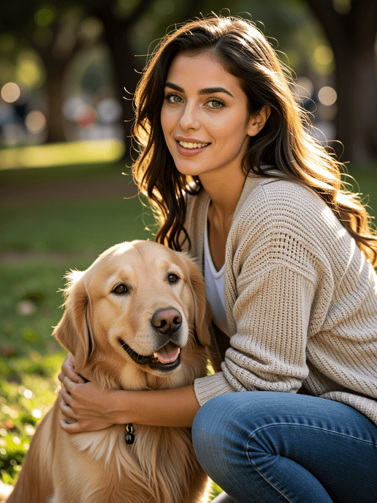 Woman with dog at park