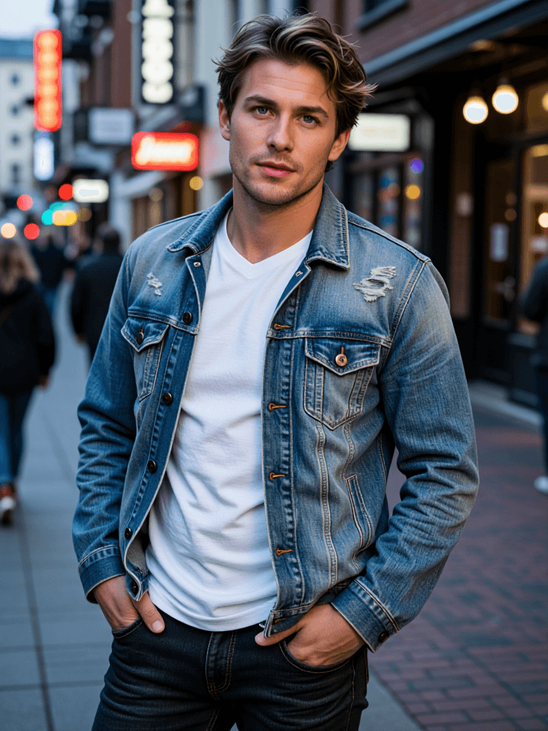 Man at urban crosswalk