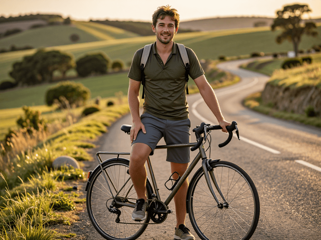 Man with bike, country road