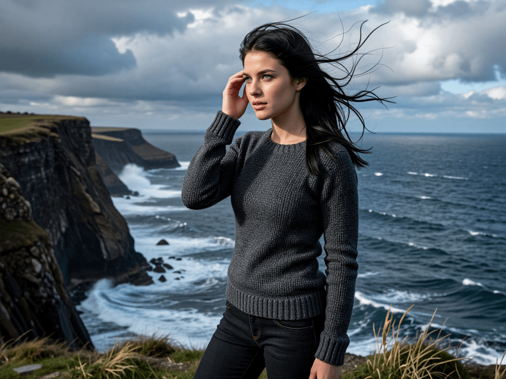 Woman on coastal cliff