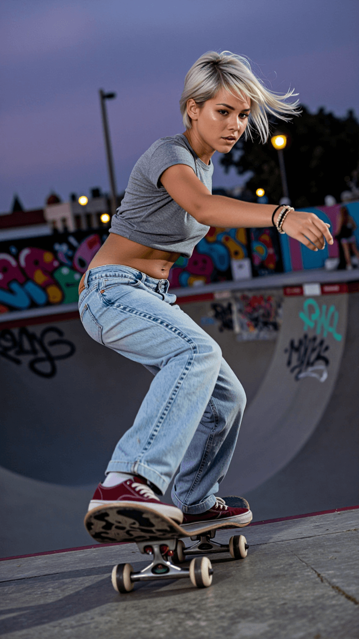 Skater woman, dusk