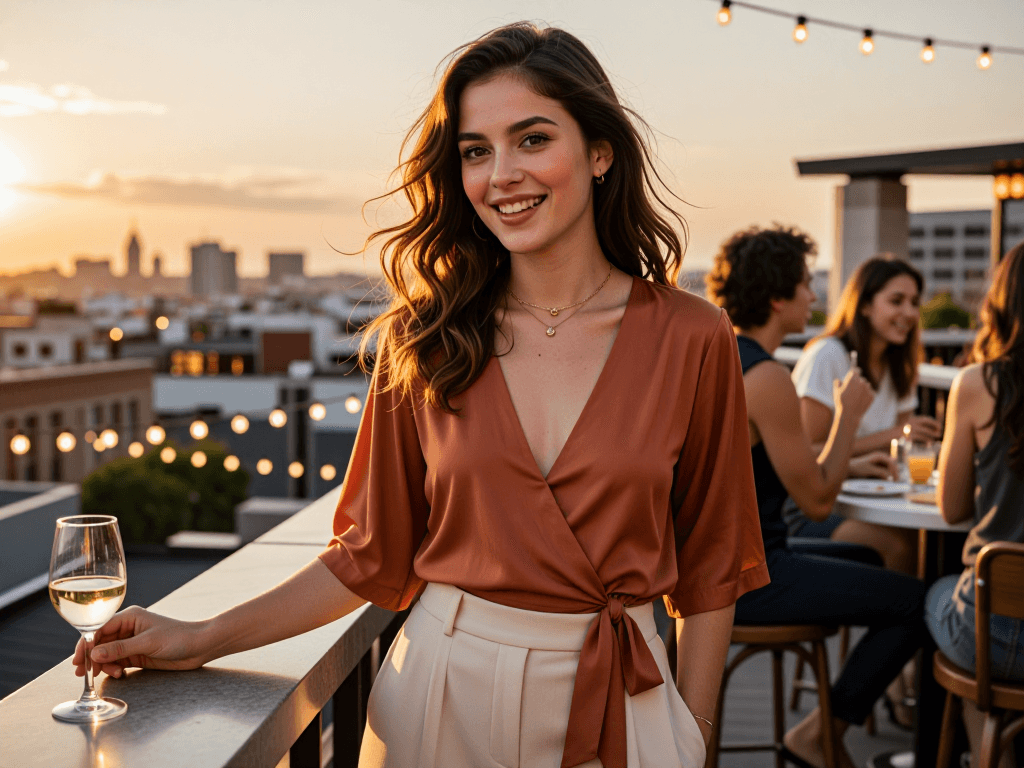 Woman at rooftop party