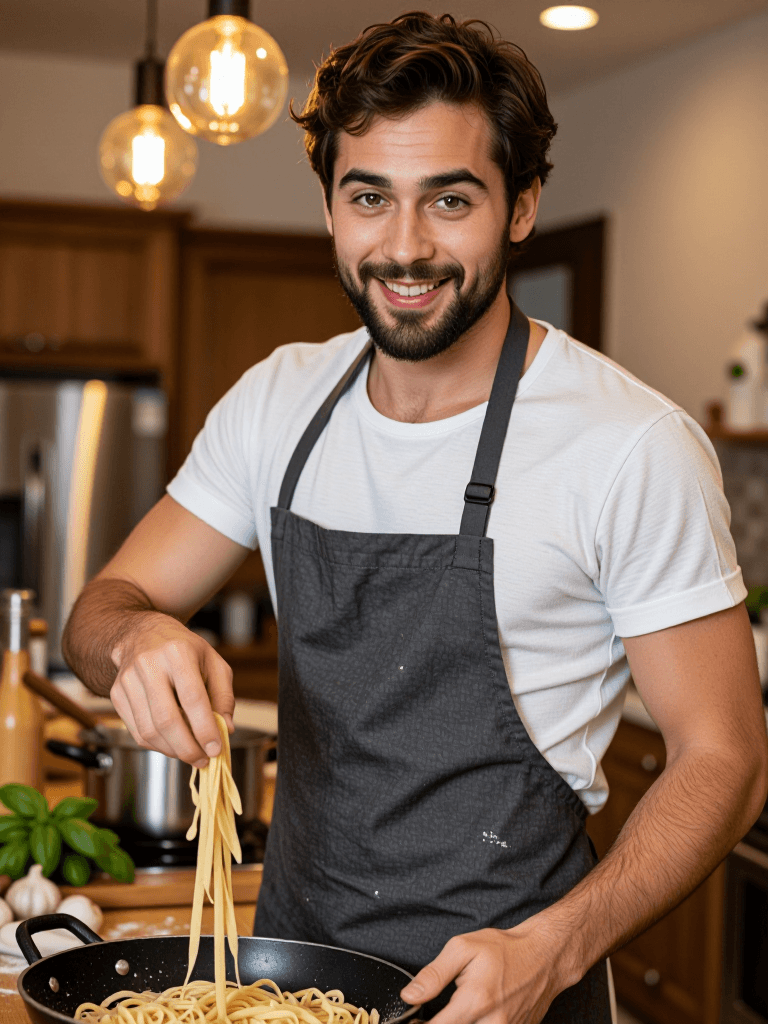 Bearded man cooking