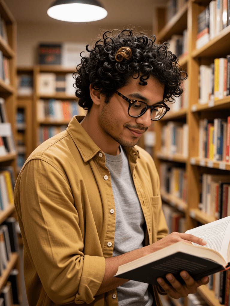 Mixed-race man at bookstore