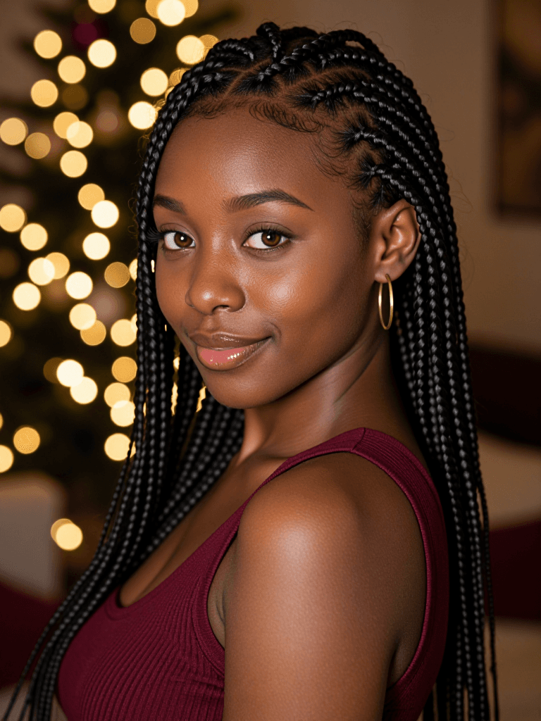 Black woman, fairy lights