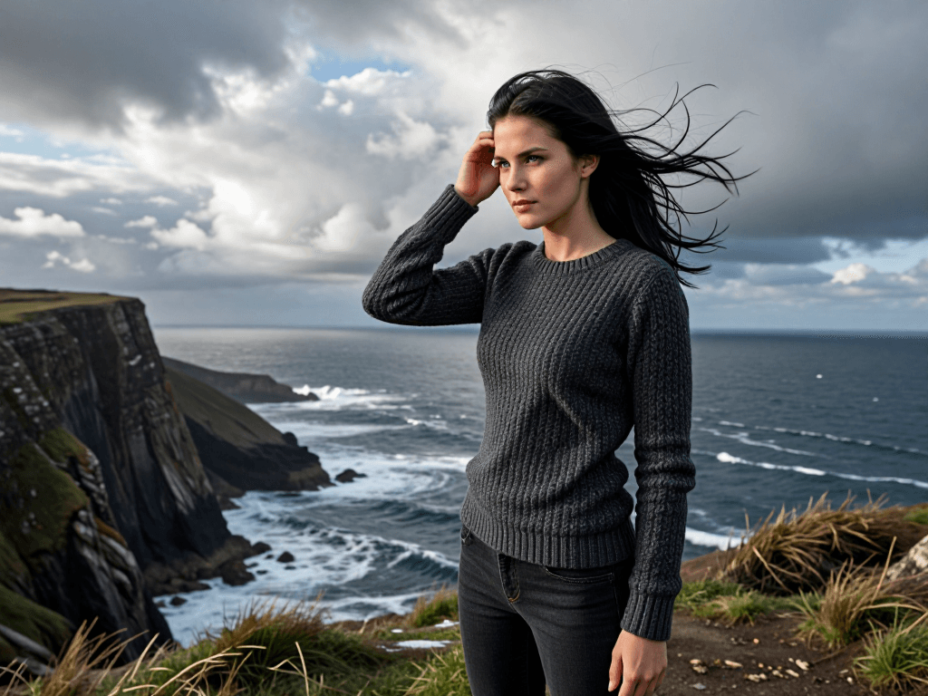 Woman on coastal cliff