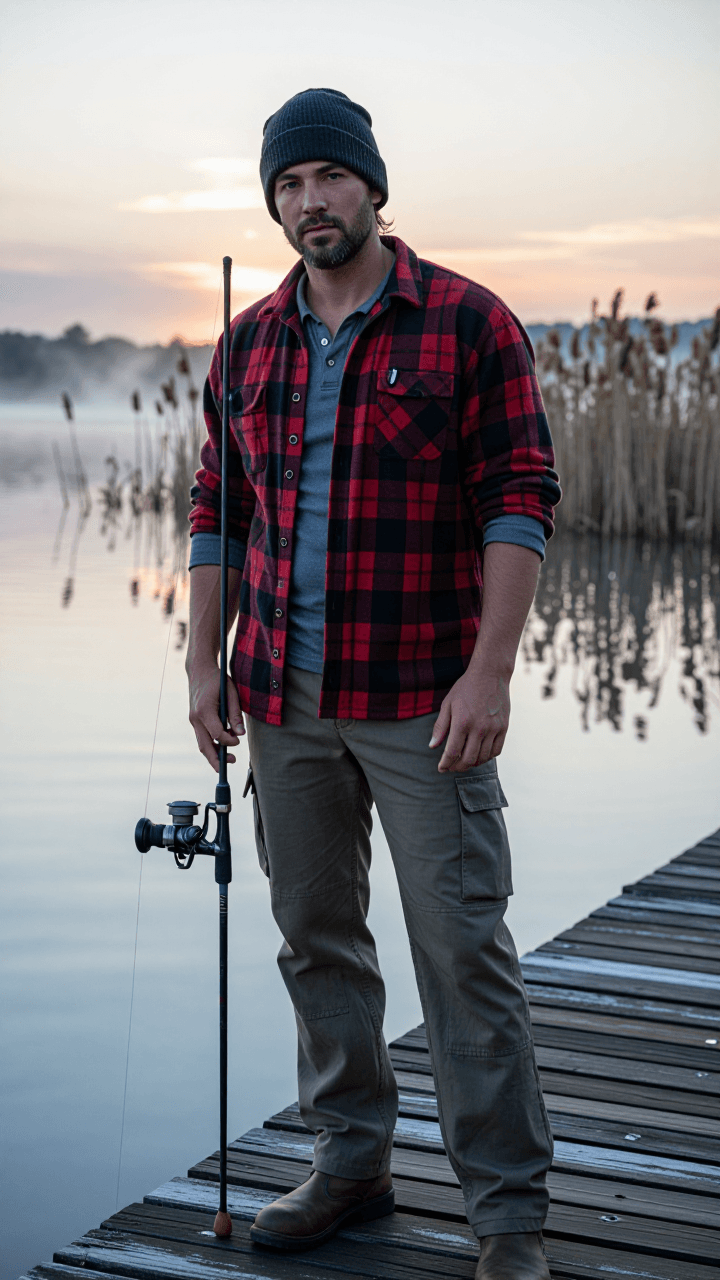 Man fishing on pier