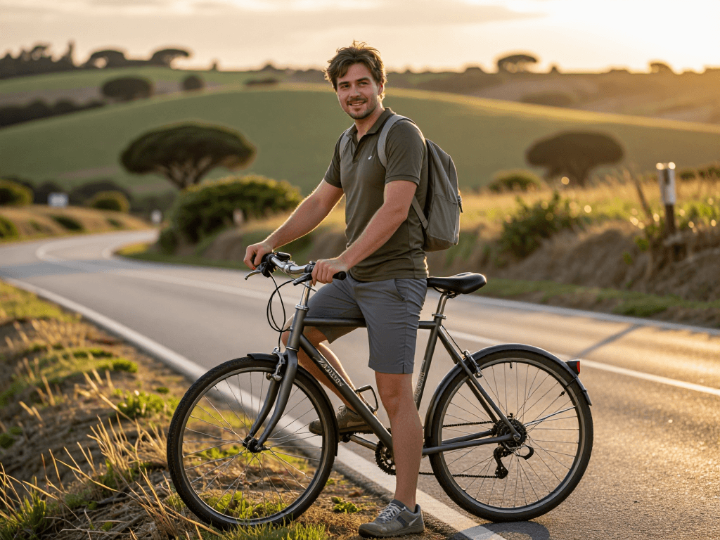 Man with bike, country road