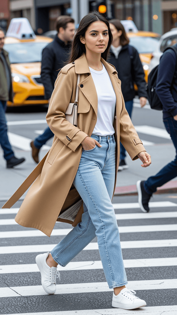 Woman at city crosswalk