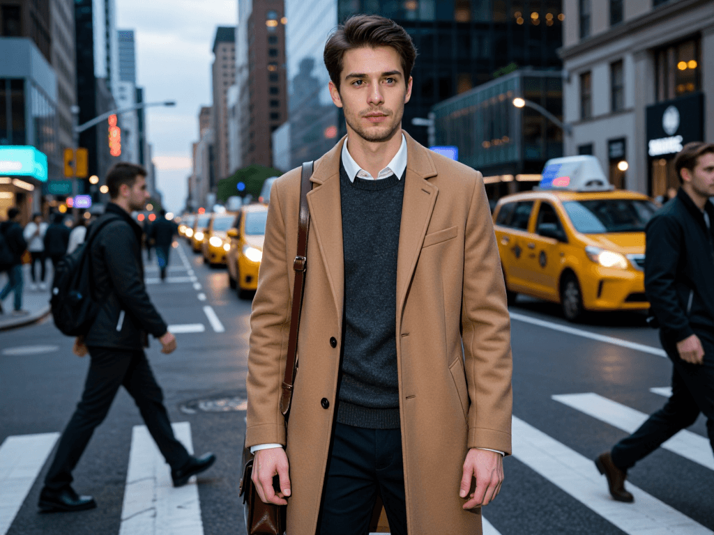Man at downtown crosswalk