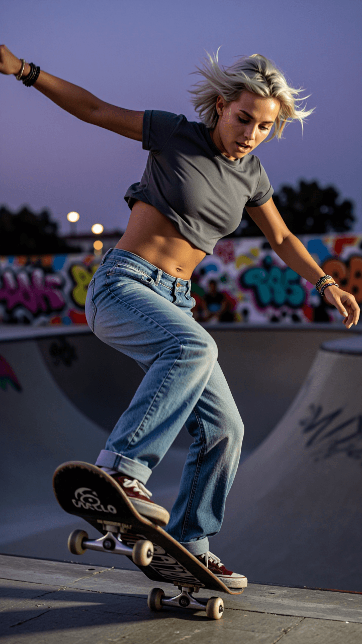 Skater woman, dusk