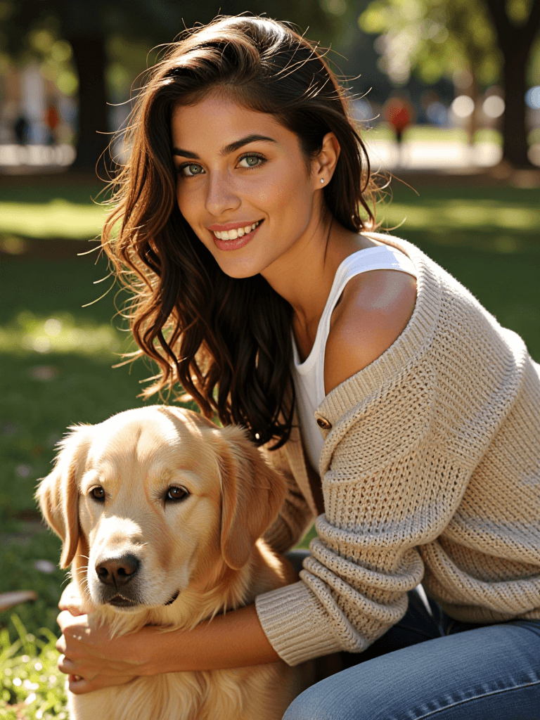 Woman with dog at park