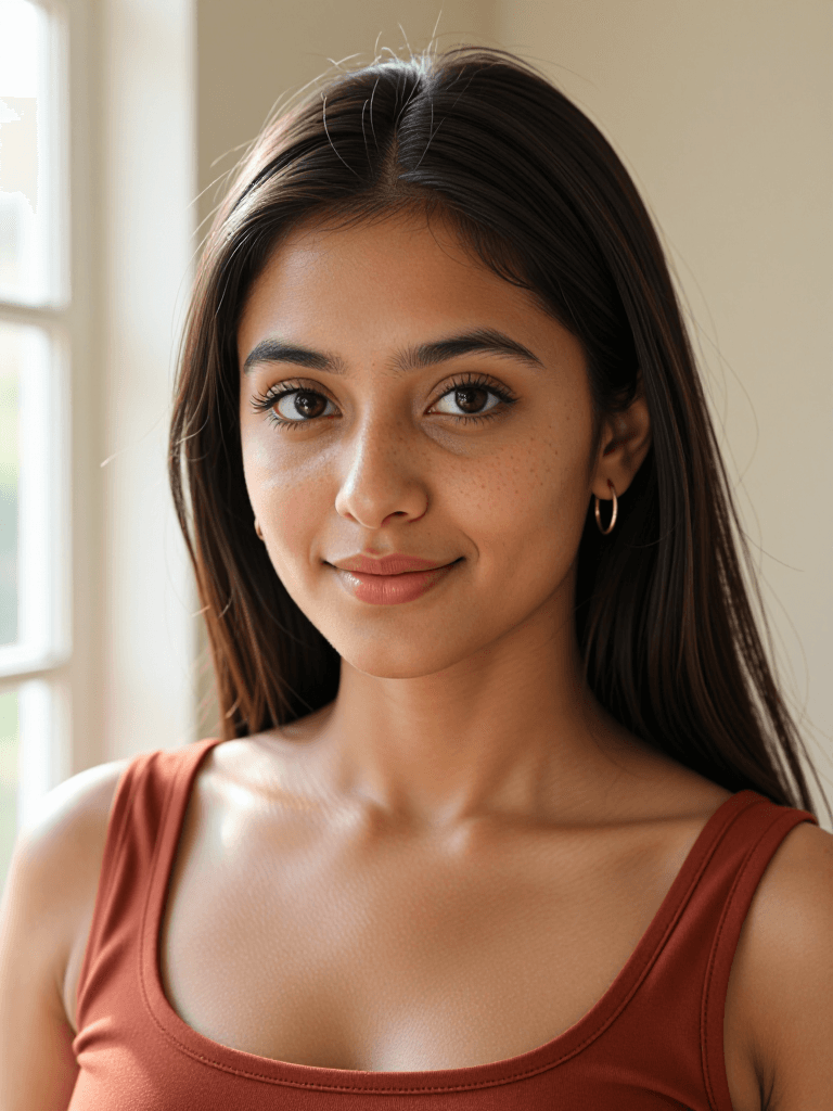 South Asian woman, freckles