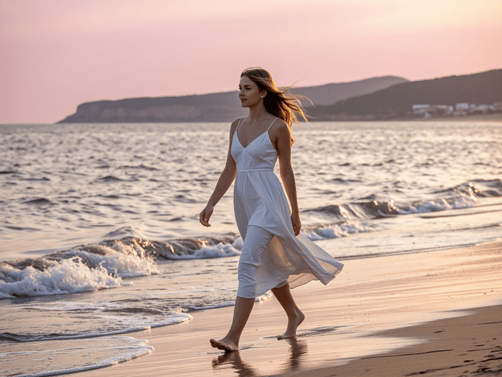Beach walk at sunset