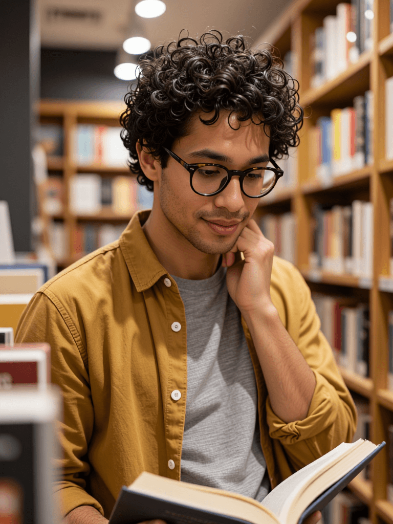 Mixed-race man at bookstore