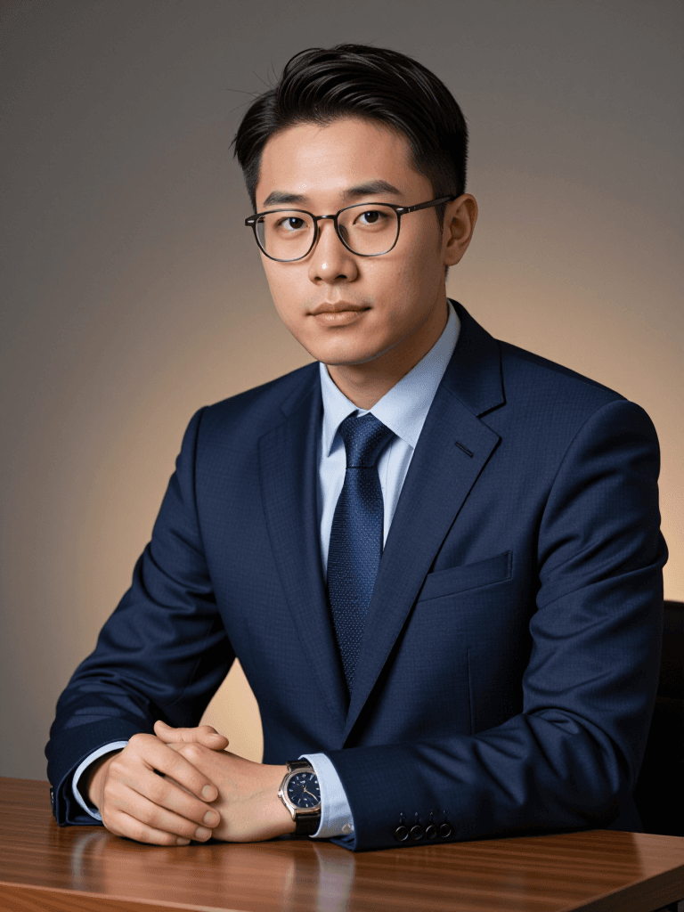 Asian male attorney, glasses
