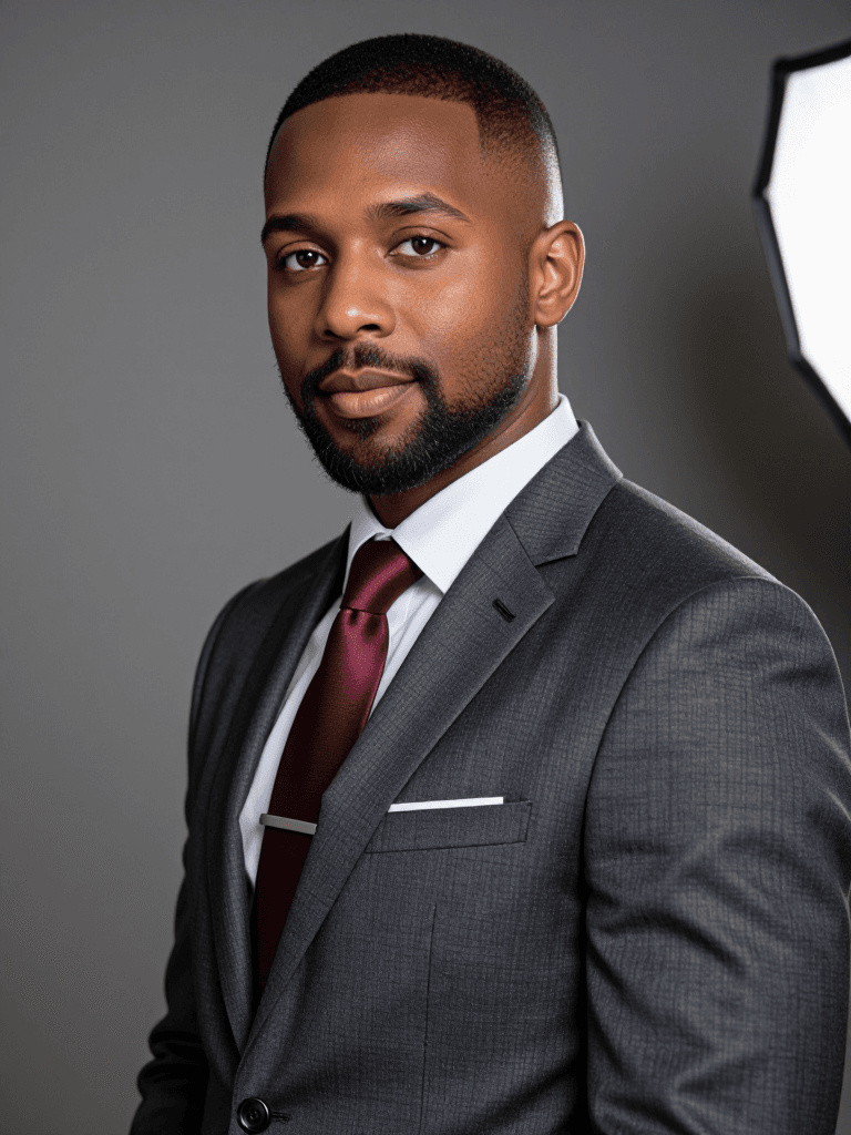 Black male attorney, gray suit