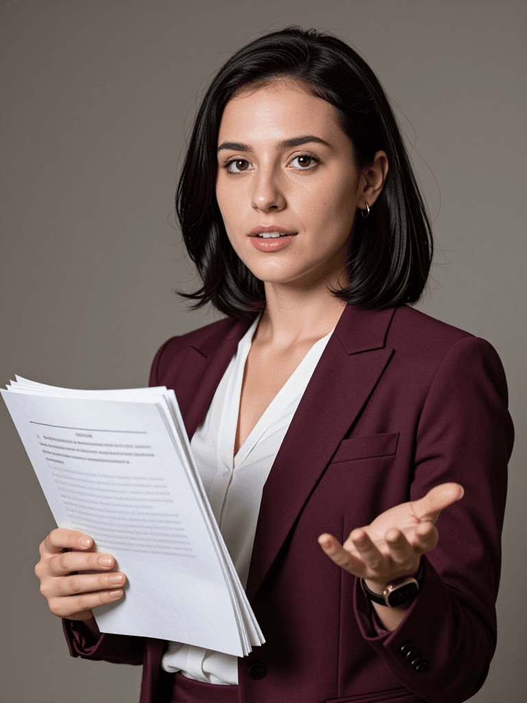 Female attorney, papers in hand