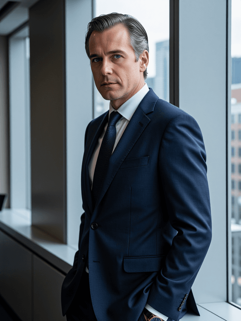Attorney by tall window