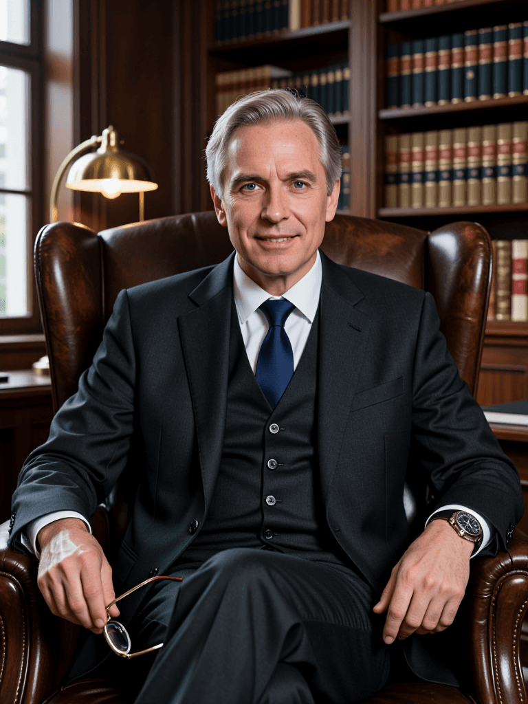 Editorial environmental portrait of a distinguished 55-year-old white male senio