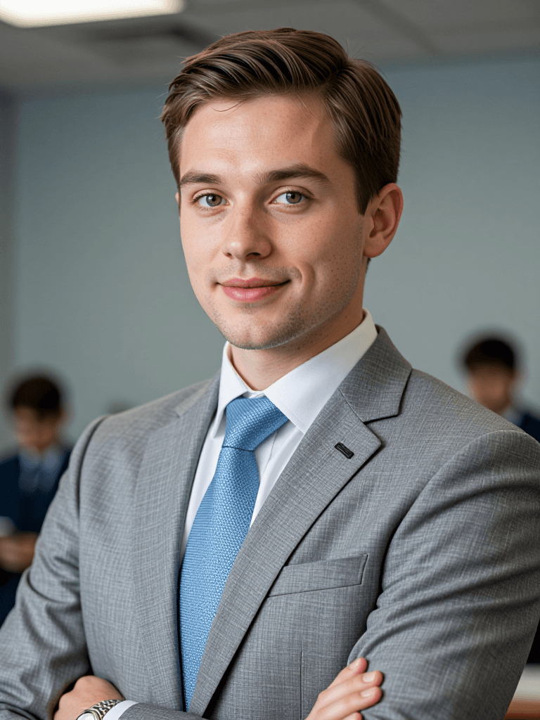 Male attorney, light blue tie